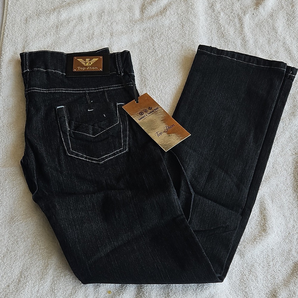 Top‎ Jhon Women's Dark Blue Straight Jeans Stretch Denim 5-Pocket Button